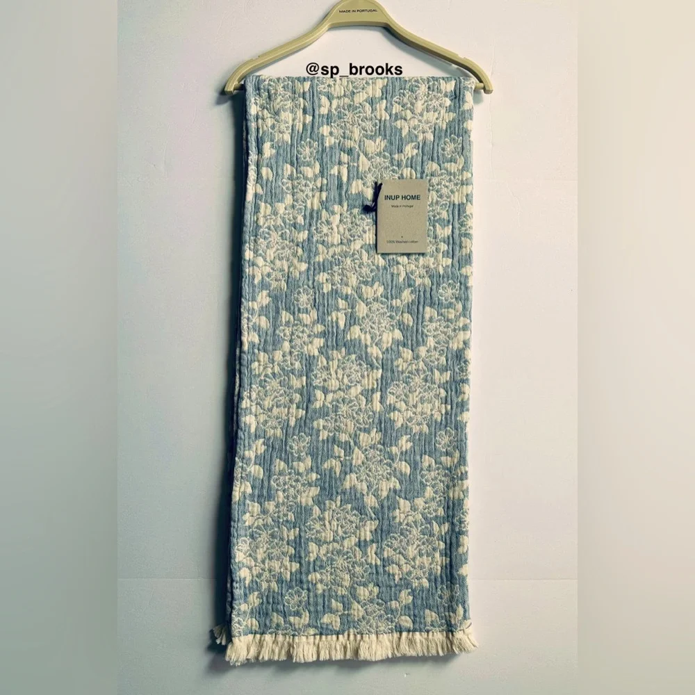 🎁INUP Home Cotton Throw Blanket - Washed Cotton Light Blue Floral